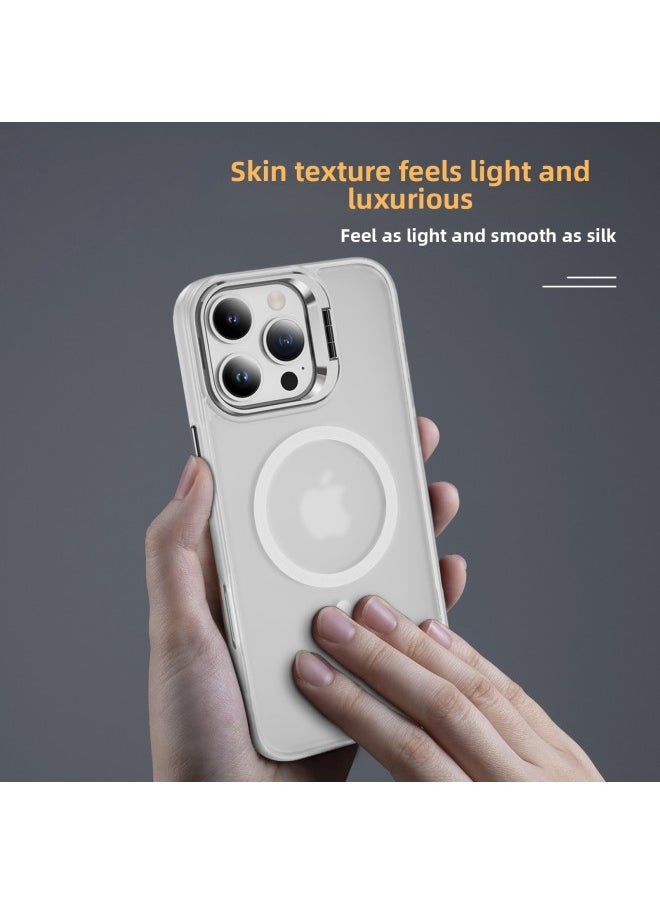 Generic - For Iphone16 Pro Max Mobile Phone Case Sky Mirror Skin Magnetic Ring Lens Hidden Bracket Factory-Color:gray Black-Applicable Model:For Iphone16 Pro Max - Image 1
