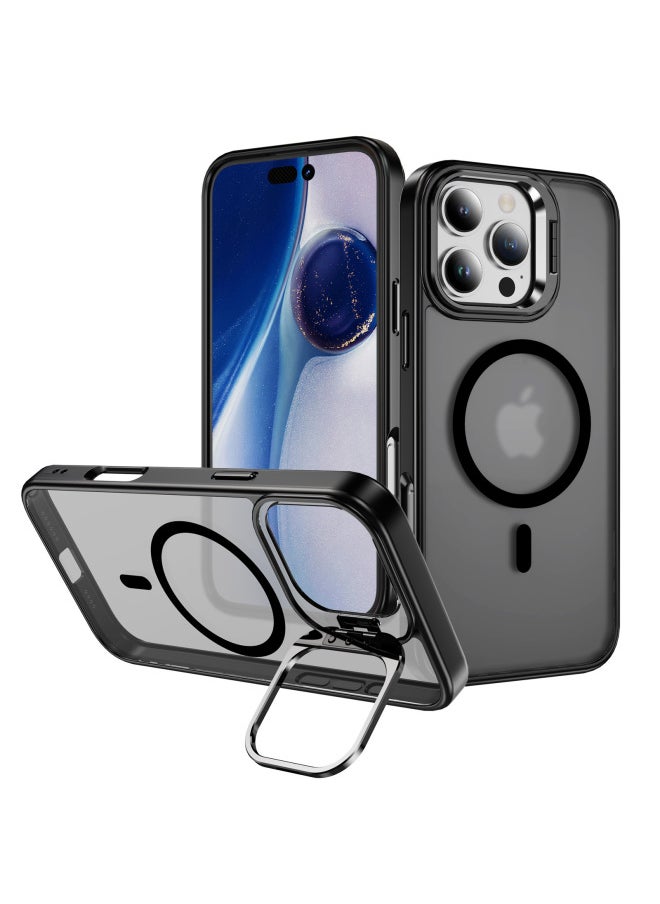 Generic - For Iphone16 Pro Max Mobile Phone Case Sky Mirror Skin Magnetic Ring Lens Hidden Bracket Factory-Color:gray Black-Applicable Model:For Iphone16 Pro Max - Image 1