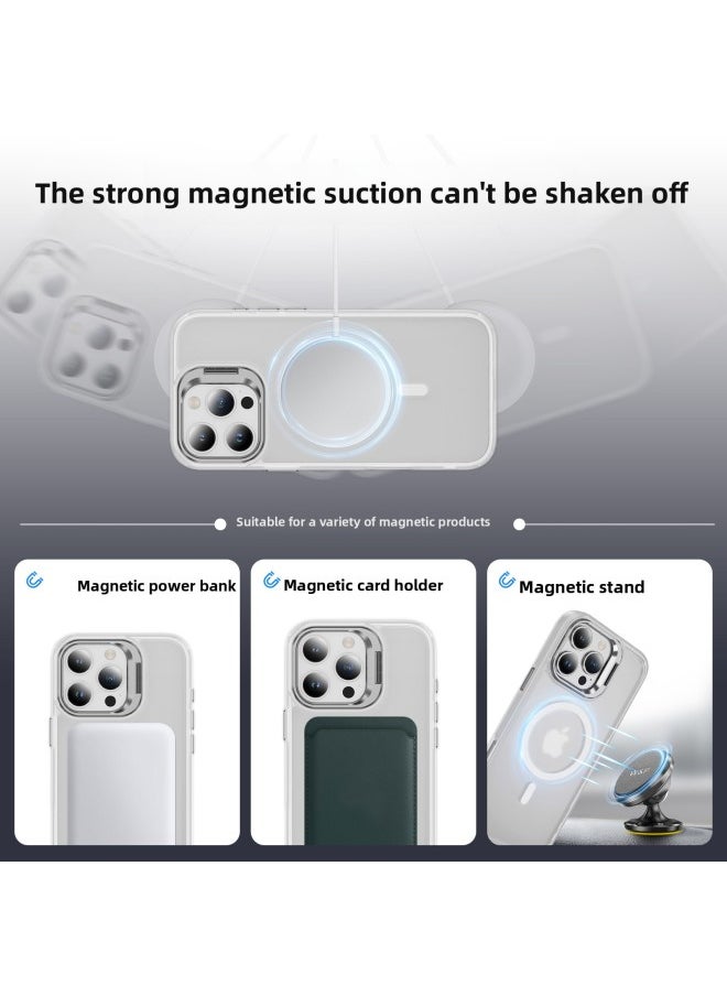 Generic - For Iphone16 Pro Max Mobile Phone Case Sky Mirror Skin Magnetic Ring Lens Hidden Bracket Factory-Color:gray Black-Applicable Model:For Iphone16 Pro Max - Image 1