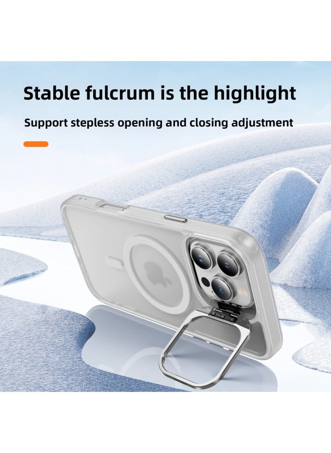 Generic - For Iphone16 Pro Max Mobile Phone Case Sky Mirror Skin Magnetic Ring Lens Hidden Bracket Factory-Color:gray Black-Applicable Model:For Iphone16 Pro Max - Image 1