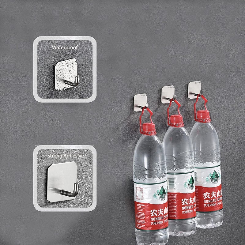 HOLLIO Adhesive Self Silver Hooks Heavy Duty Stick on Wall Hooks Towel Hooks Door Hooks Waterproof Stainless Steel Adhesive Towel Hooks Adhesive Holders for Hanging Clothes Bathroom Small 9 - Image 5