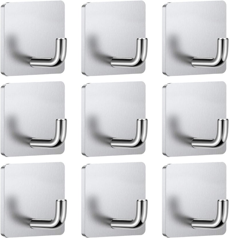 HOLLIO Adhesive Self Silver Hooks Heavy Duty Stick on Wall Hooks Towel Hooks Door Hooks Waterproof Stainless Steel Adhesive Towel Hooks Adhesive Holders for Hanging Clothes Bathroom Small 9 - Image 1
