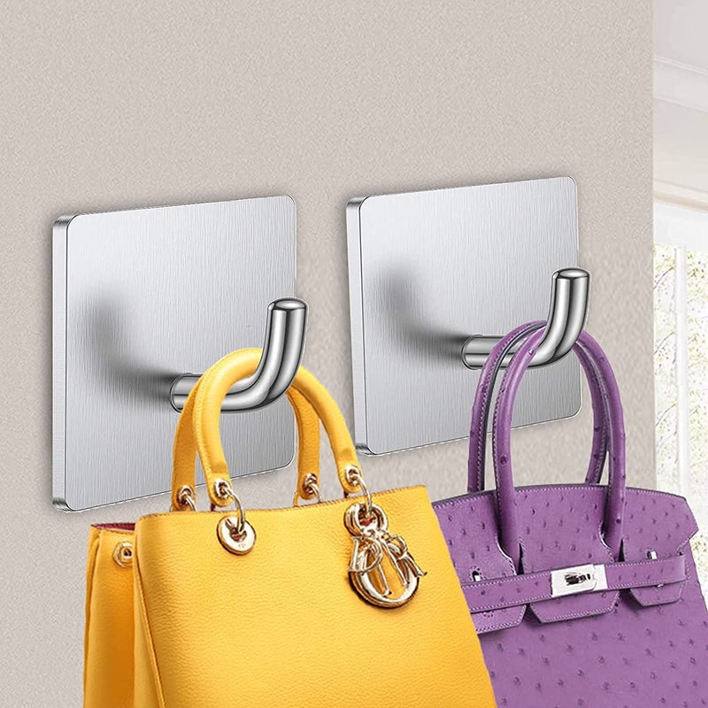 HOLLIO Adhesive Self Silver Hooks Heavy Duty Stick on Wall Hooks Towel Hooks Door Hooks Waterproof Stainless Steel Adhesive Towel Hooks Adhesive Holders for Hanging Clothes Bathroom Small 9 - Image 3