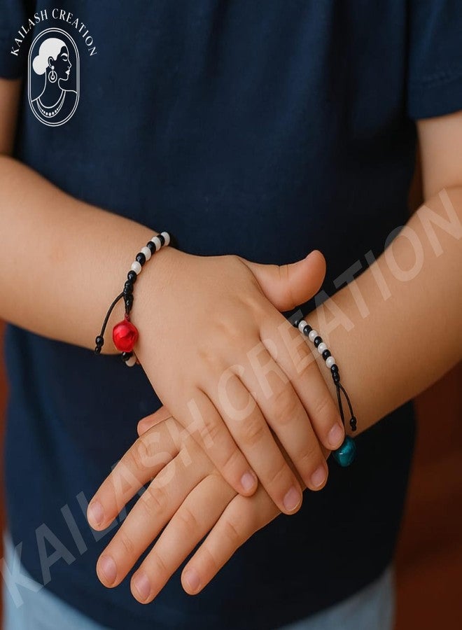 Kailash Creation Baby Nazariya Bracelets Kada for Newborn Boys & Girls (0-5 Years) | Adjustable Black & White Beads Thread | Baby Shower, Birth, Naming Ceremony & Mundan Function (Multicolor Bells, Pack of 8) - Image 5