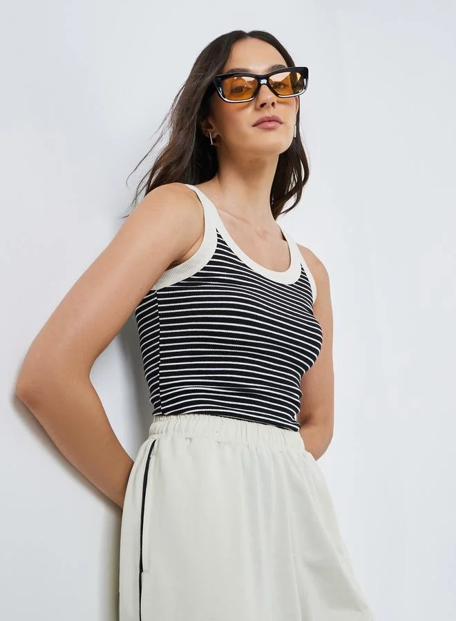 Styli Styli Women Black Striped Fitted Tank