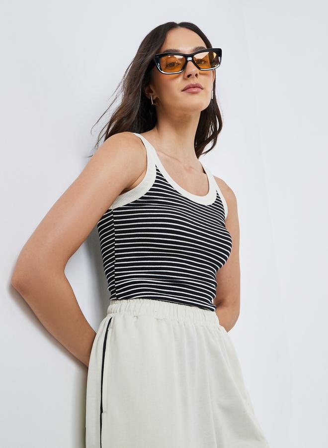 Styli Women Black Striped Fitted Tank - Image 1