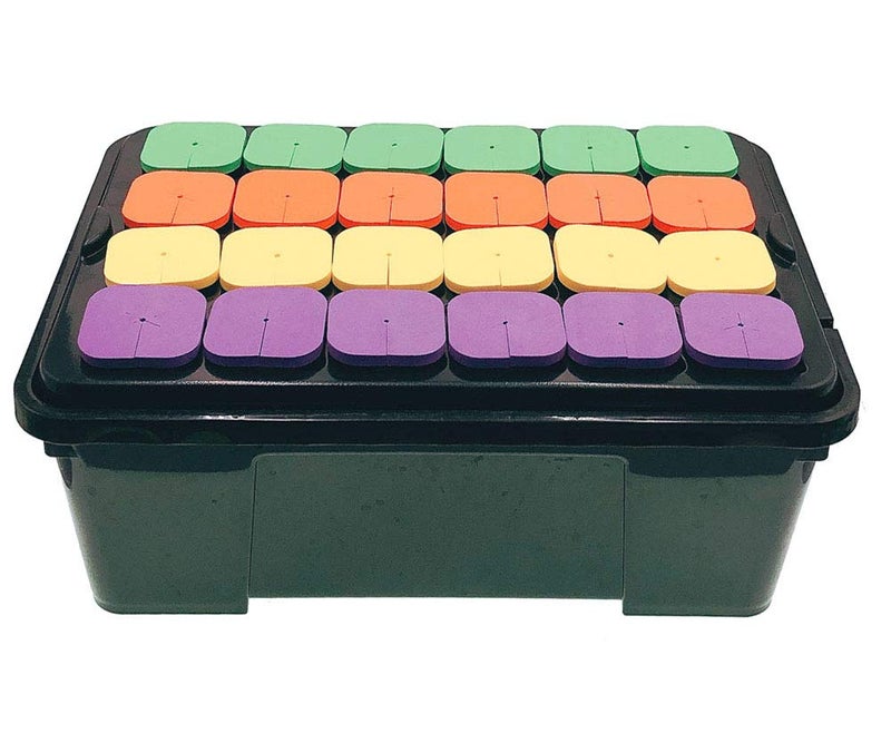 HORTIPOTS 2-Layered Clone Collars w 2 in Net Pots & Reflective Lids, Replacement for 24-Sited DWC Cutting Clone & Seedling Root System (4-Colored Pack of 25) - Image 4