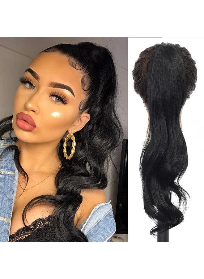 Chicmoi Black Ponytail Extainson 32 Inch Flexible Wrap Around Ponytail Hair Extension Long Wavy Pony Tails hair Extension 1B Natural Black Synthetic Hairpieces For Women and Girls - Image 1