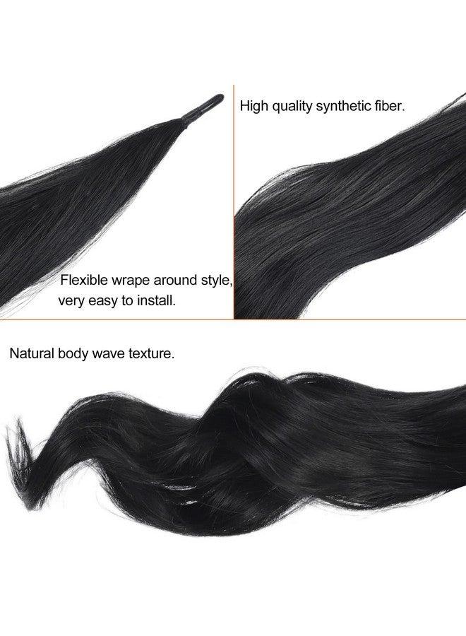 Chicmoi Black Ponytail Extainson 32 Inch Flexible Wrap Around Ponytail Hair Extension Long Wavy Pony Tails hair Extension 1B Natural Black Synthetic Hairpieces For Women and Girls - Image 3