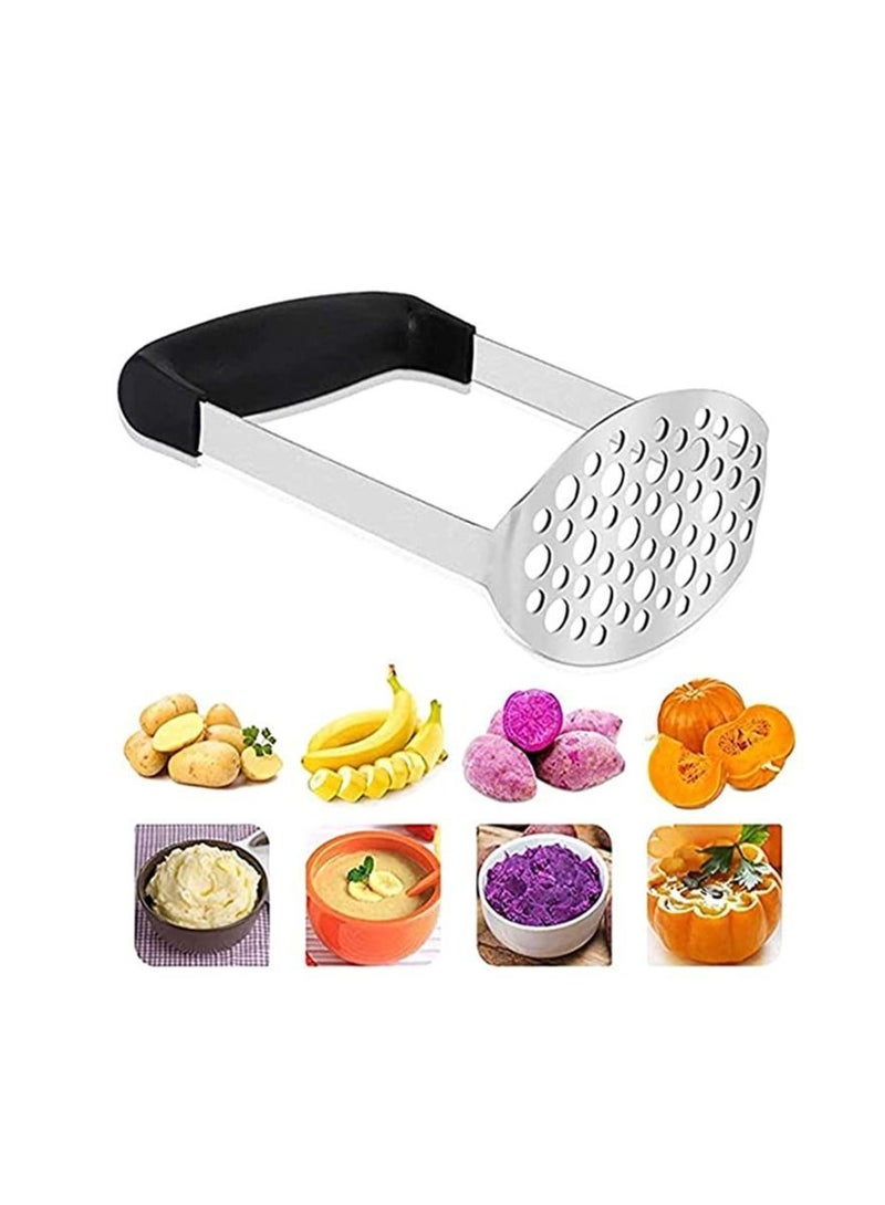 NIBEMINENT Potato Masher,Smooth Masher Stainless Steel Baby Food Fruit Vegetable with Black Handle for Mashed Vegetables and Fruits - Image 1