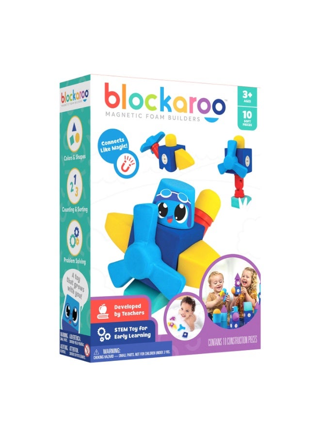 blockaroo Blue Marble Magnetic Foam Building Blocks – Airplane Set (10 pcs) - Image 2