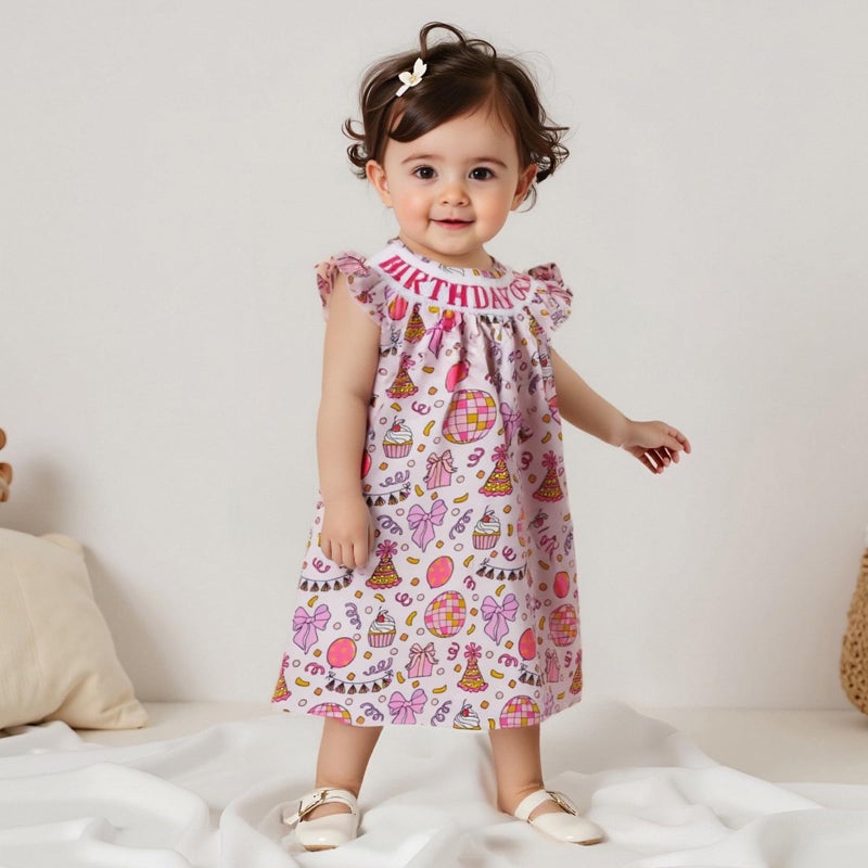 Socutebabe First 2nd 3rd 4th 5th Birthday Outfit Girl Smocked Birthday Dress Toddler Birthday Outfits for Girls (Bow Pink, 4-5 Years) - Image 2