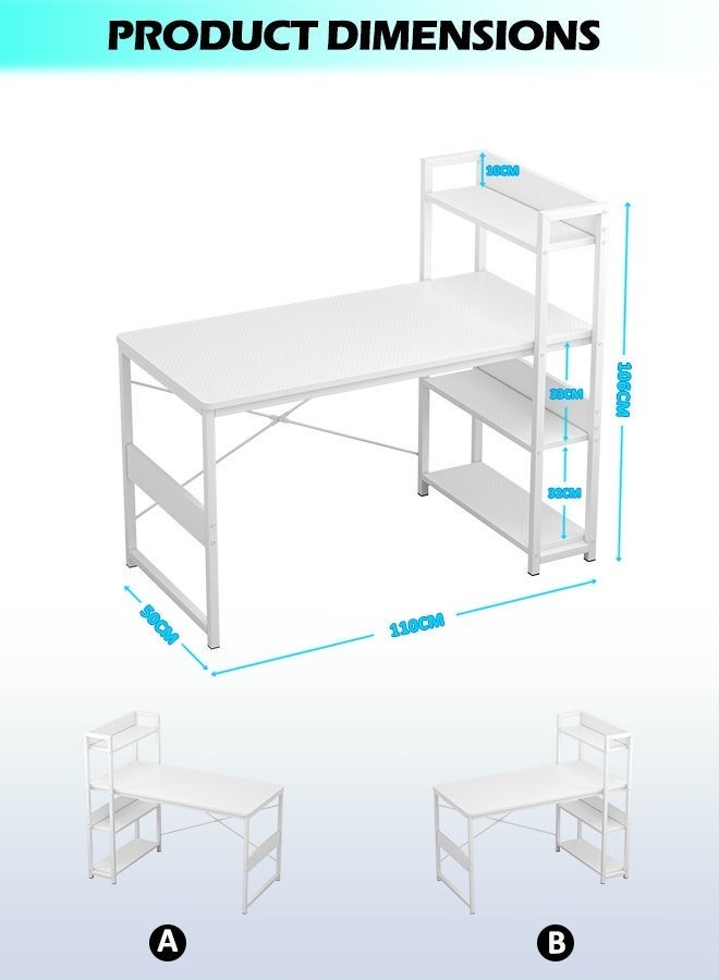 Zanotta Office Table Office Desk with Multi-Tier Bookshelf, Gaming Table Computer Desk with Carbon Fiber Desktop | X-Brace Support & Large Workstation for Home Office (White) - Image 5