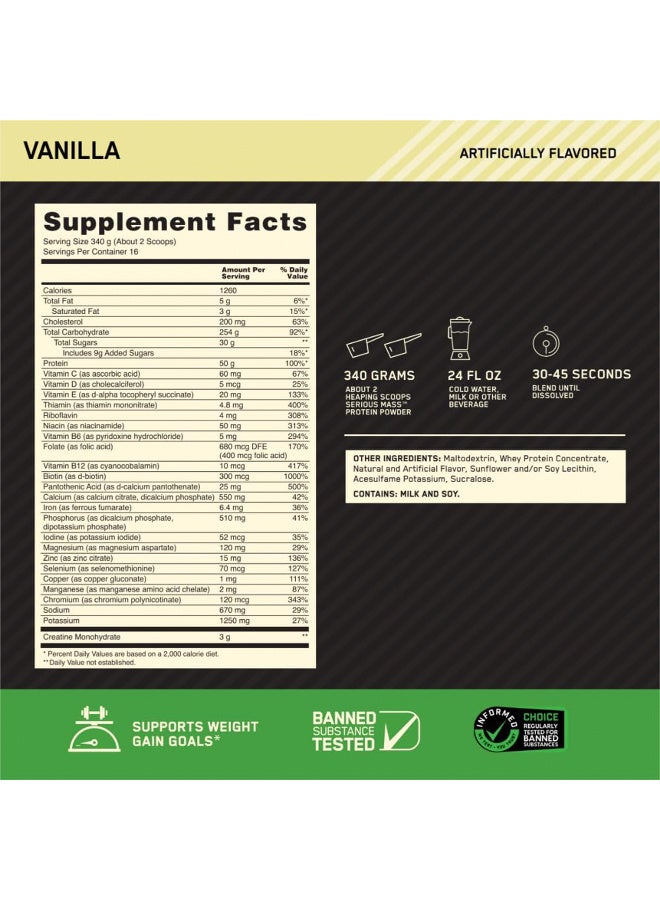 Optimum Nutrition (ON) Serious Mass Vanilla 5.44KG - Image 3