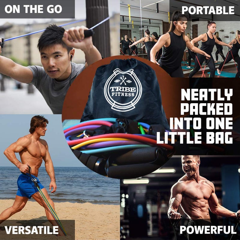 TRIBE Resistance Bands Set &Weights for Exercises Bands for Men/Women with Workout Bands, Handles, Door Anchor, Ankle Straps, Carry Bag, Exercise eBook I Resistance Training, Fitness Equipment - Image 5