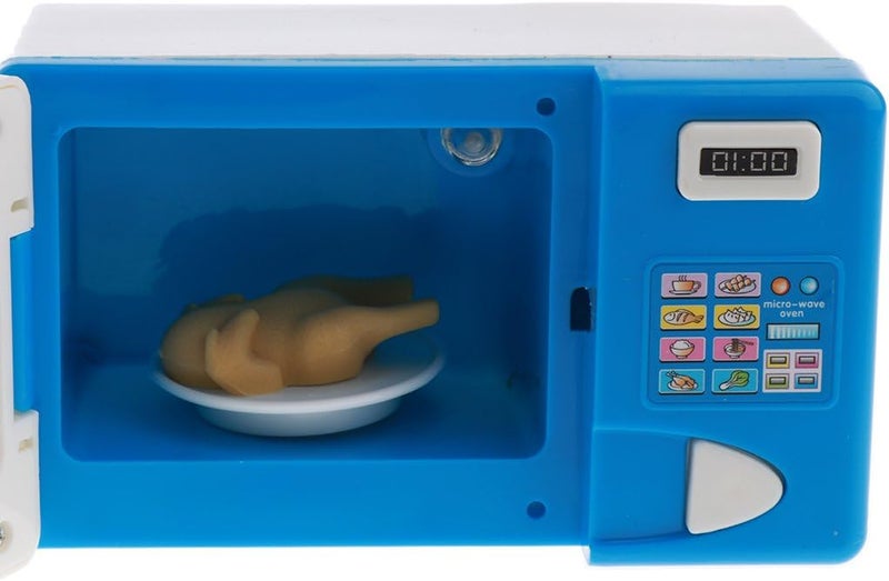 klarako Kids Children Mini Kitchen Appliance Toys with Light and Sound  Blue Microwave Oven - Image 2