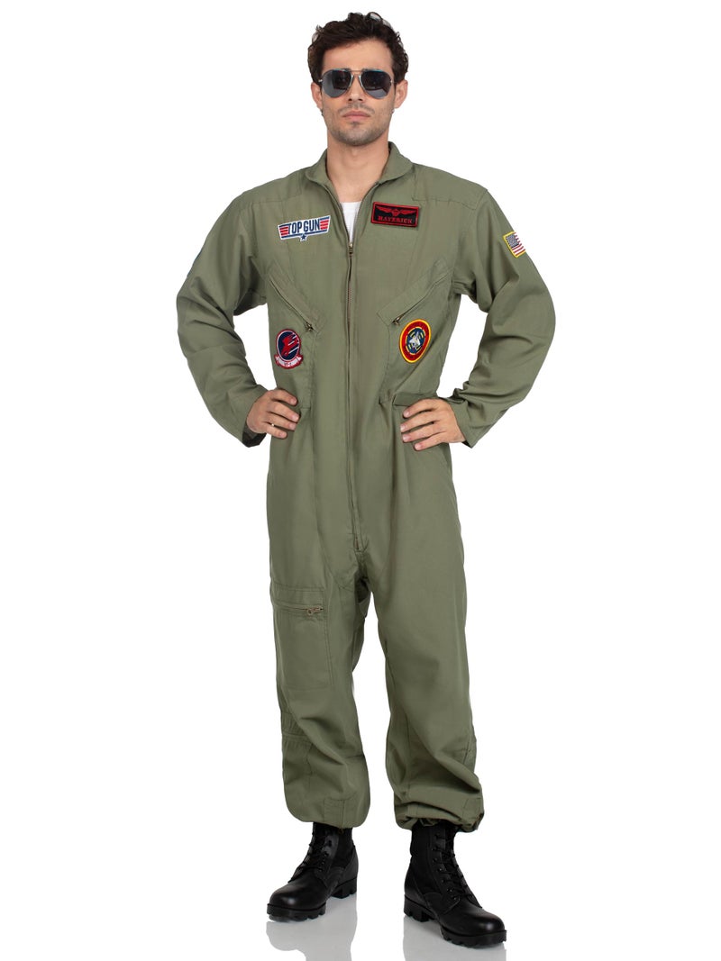 Leg Avenue Mens Licensed Top Gun Flight Suit Costume, SML/MED, Khaki/Green - Image 1