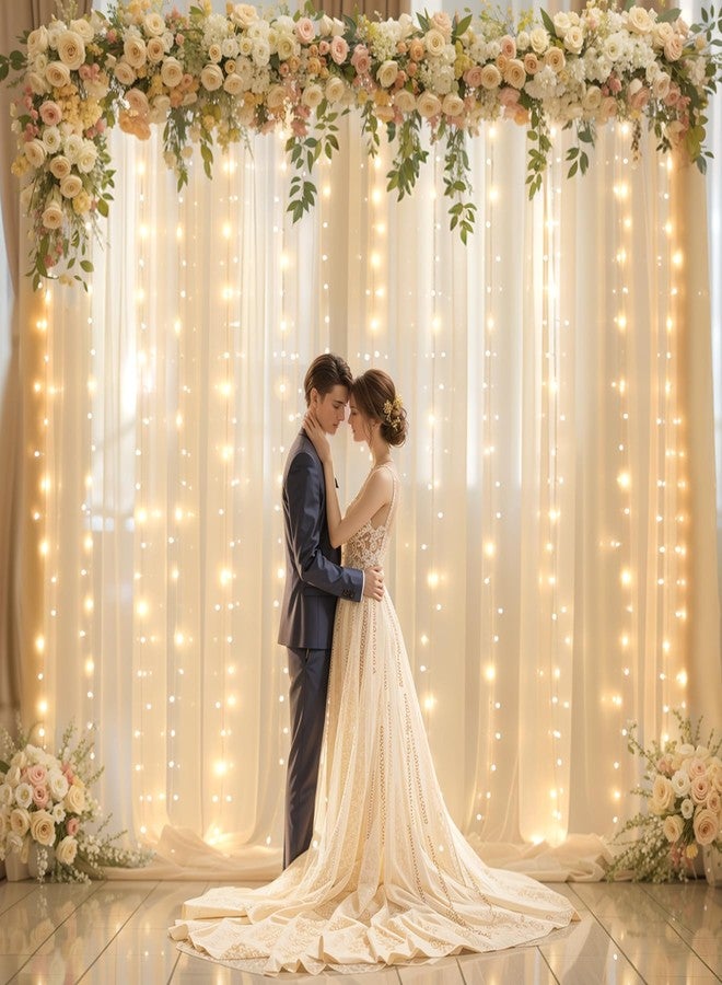 Shillance 10x10ft Champagne Backdrop Curtain with Lights for Wedding Parties, Chiffon Curtains Backdrop with Lights for Baby Shower Bridal Shower Birthday Party Ceremony Reception - Image 3