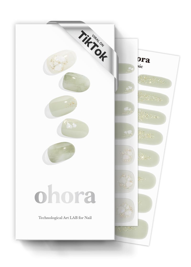 ohora Semi Cured Gel Nail Strips (N Green Tea) - Works with Any Lamps, Salon-Quality, Long Lasting, Easy to Apply & Remove - Includes 2 Prep Pads, Nail File & Wooden Stick - Image 1