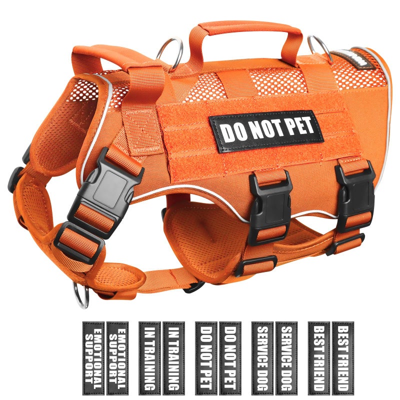 WINSEE Service Dog in Training Mesh Harness with 10 Pet Patches, Soft Air Mesh Breathable Tactical Dog Molle Vest, Reflective Military No Pull Dog Vest with Double Handle for Walking Hiking - Image 1
