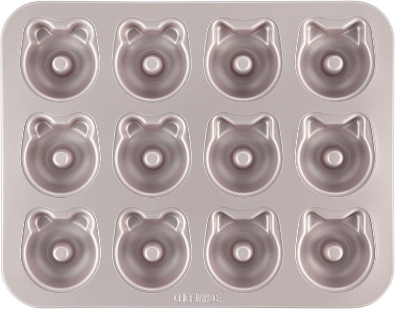 chefmade Donut Mold Cake Pan, 12-Cavity Non-Stick Bear-shaped Doughnut Bakeware for Oven Baking (Champagne Gold) - Image 1