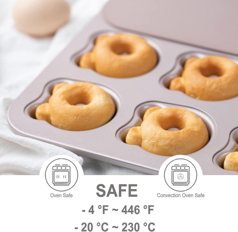 chefmade Donut Mold Cake Pan, 12-Cavity Non-Stick Bear-shaped Doughnut Bakeware for Oven Baking (Champagne Gold) - Image 5