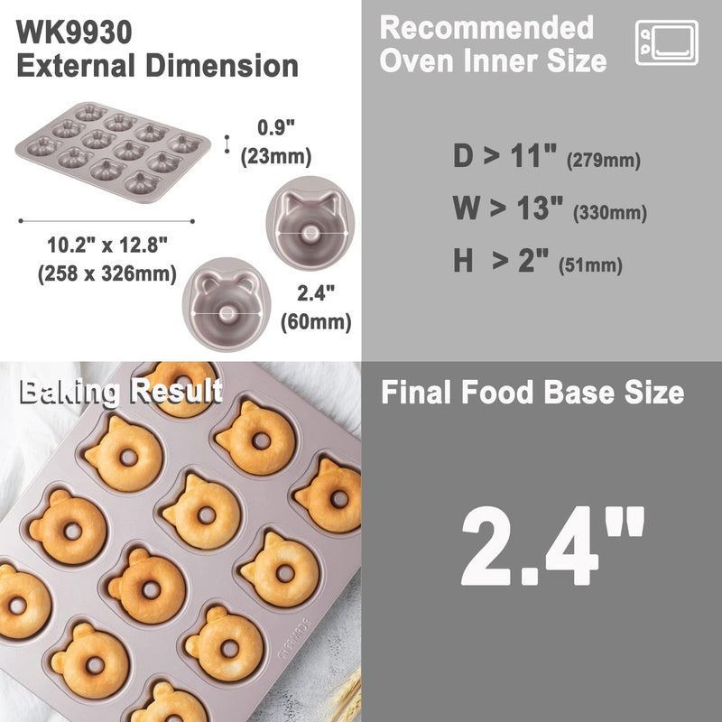 chefmade Donut Mold Cake Pan, 12-Cavity Non-Stick Bear-shaped Doughnut Bakeware for Oven Baking (Champagne Gold) - Image 2
