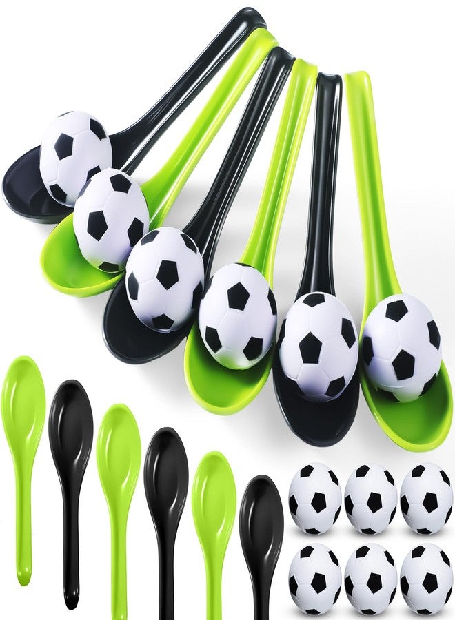 PullCrease 12 Pack Soccer Party Games Spoon Relay Race Toy Set for Teens Adults, Soccer Foam Ball and Spoon Race Game for Sports School Birthday Party Supplies Favors(Classic Colors) - Image 1