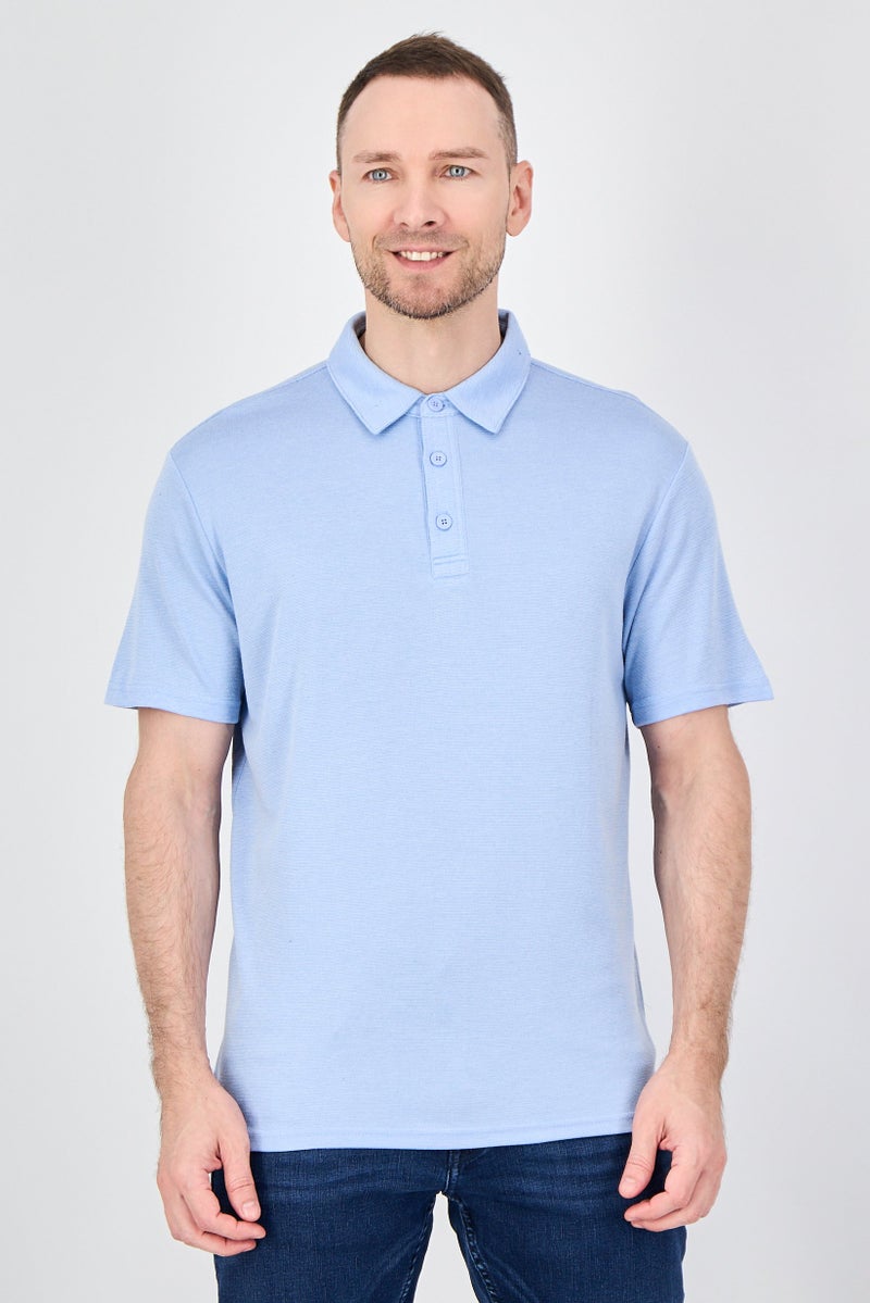 Palm Beach Men Regular Fit Plain Short Sleeve Polo Shirt, Light Blue - Image 1