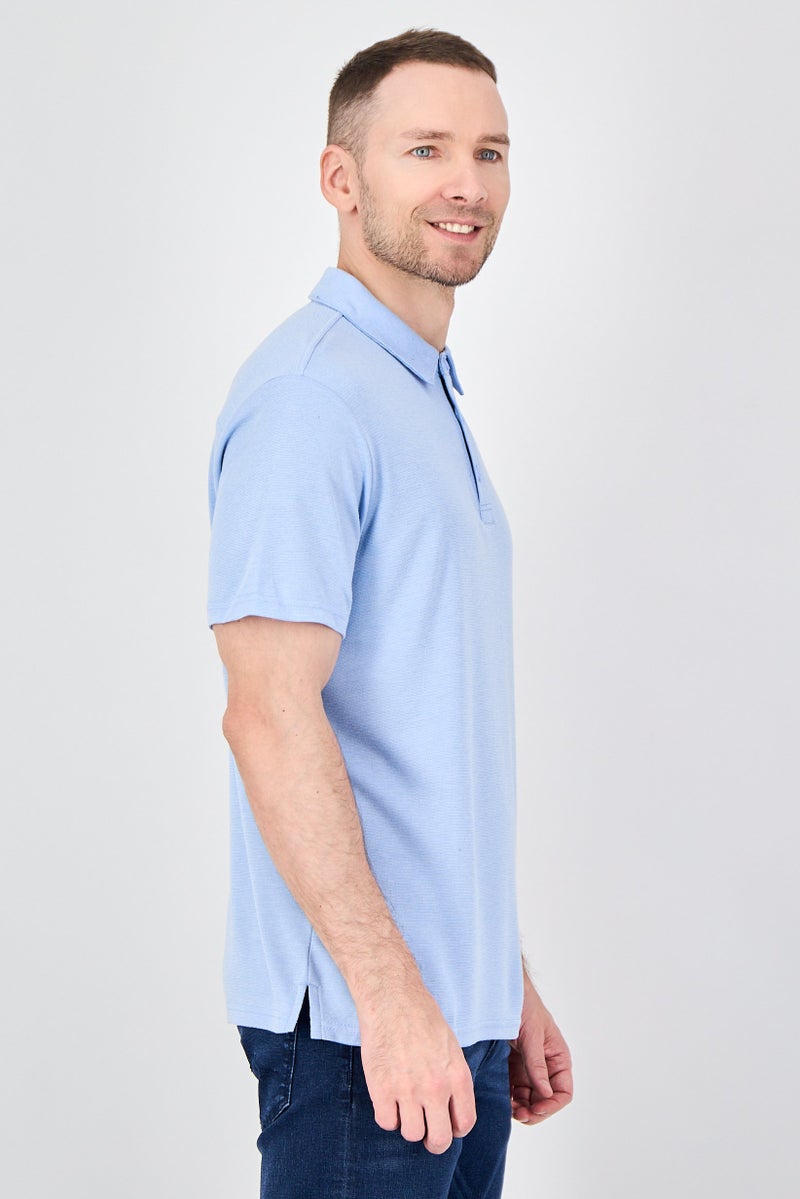 Palm Beach Men Regular Fit Plain Short Sleeve Polo Shirt, Light Blue - Image 2