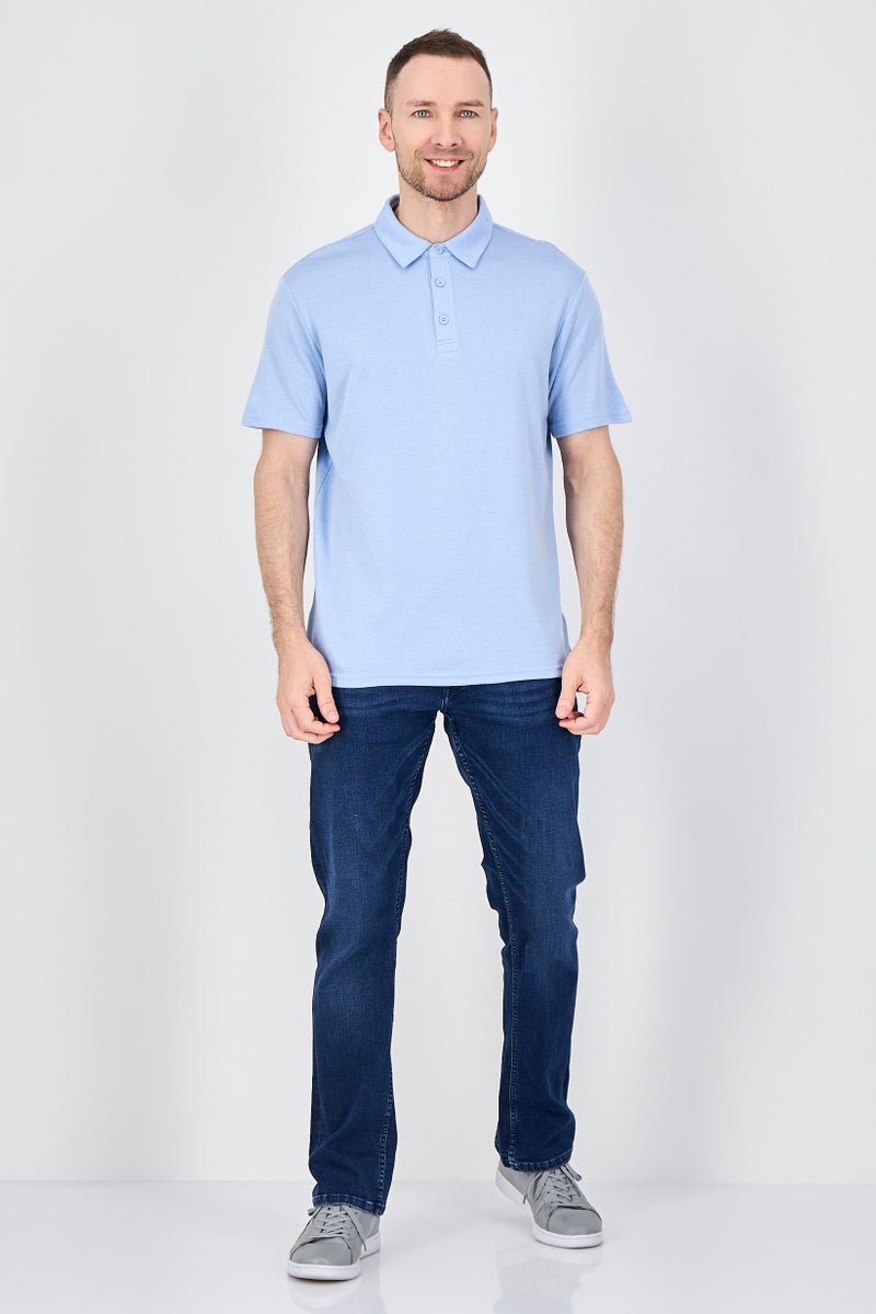 Palm Beach Men Regular Fit Plain Short Sleeve Polo Shirt, Light Blue - Image 4