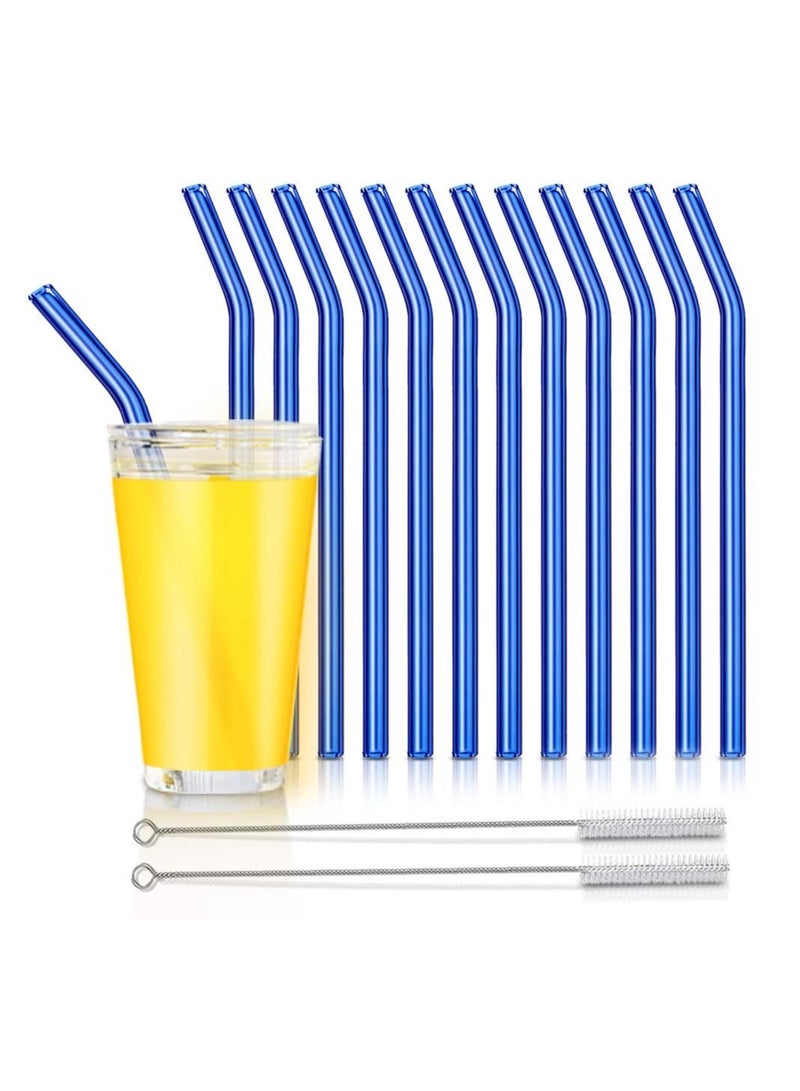 Y&D Reusable Glass Straws, Bent Drinking Straws with 2 Cleaning Brushes, for Smoothies, Milkshakes, Juice (Blue, 12 Pack)  - Image 1