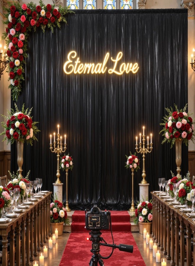 Suppromo 10x10ft Black Sequin Backdrop Curtain for Parties Glitter Photo Backdrop Wrinkle Free Polyester Drapes Shimmer Back Drop for Wedding Birthday Baby Shower Photography Shiny Background 2 Panels 5x10ft - Image 3