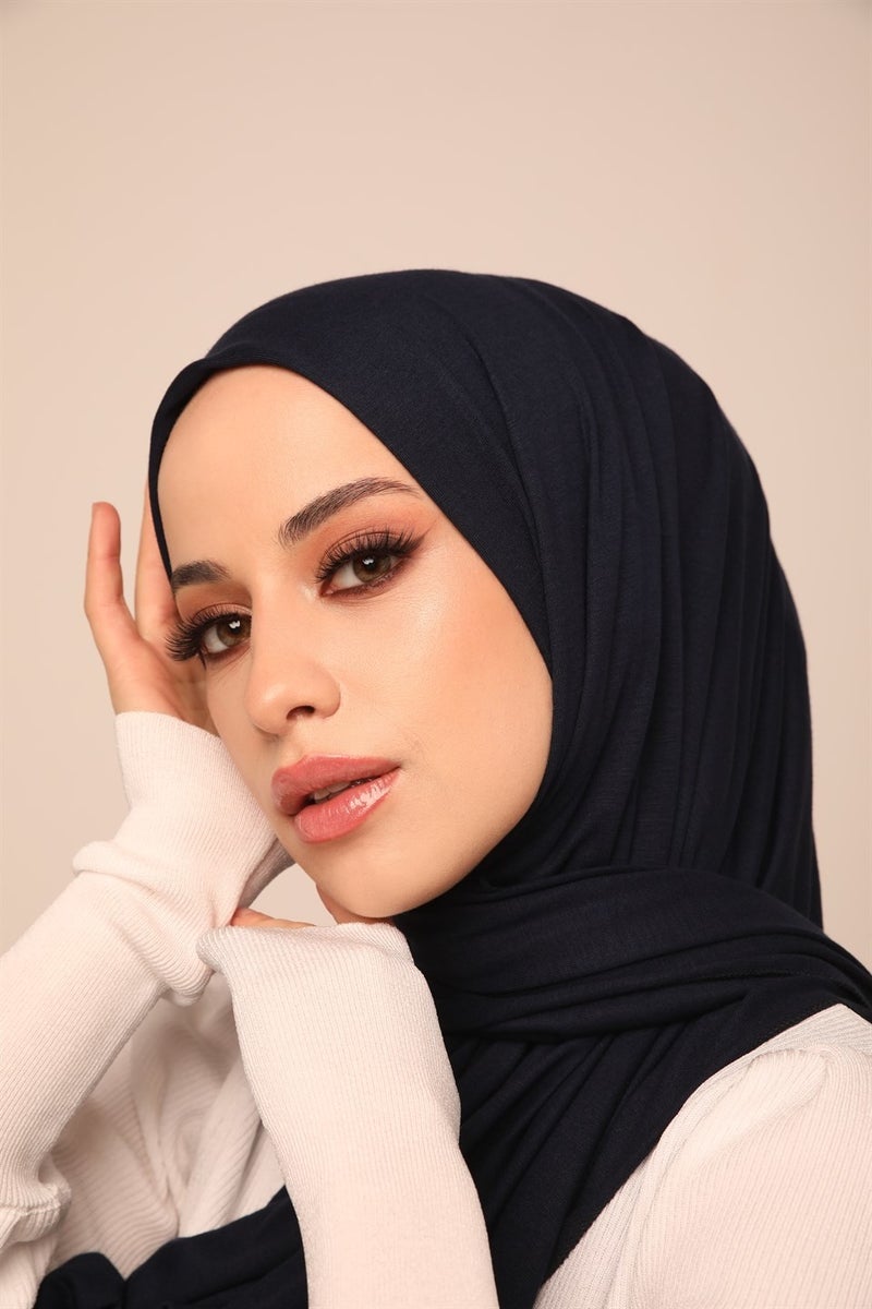 ELF PRIVE Premium Plain Cotton Combed Shawl-Navy Blue  - Image 1