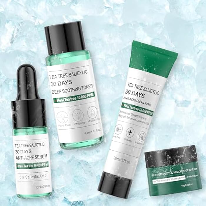 YAFUSIPE Christmas Gifts Tea Tree Salicylic Acid Facial Skin Care Set, Travel Size Set Cystic Hormonal Acne Treatment Face Wash Cleanser, Facial Toner Cream Moisturizer Travel Essentials for Pimple - Image 3