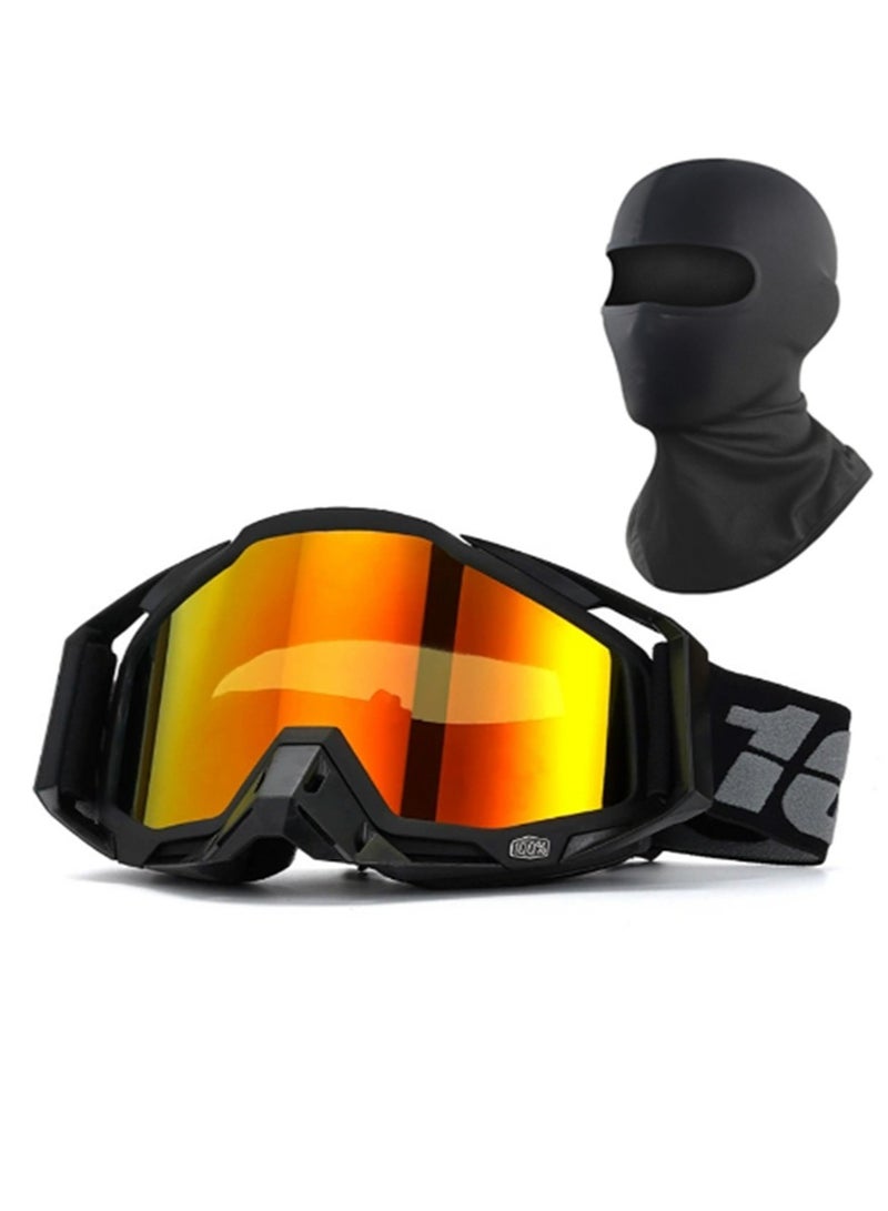 Mountain Bike And Motorcycle Off-Road Goggles - Mx And Mtb Racing Protective Goggles With Mirror Colored Lenses (Including Black Face Mask) - Image 1