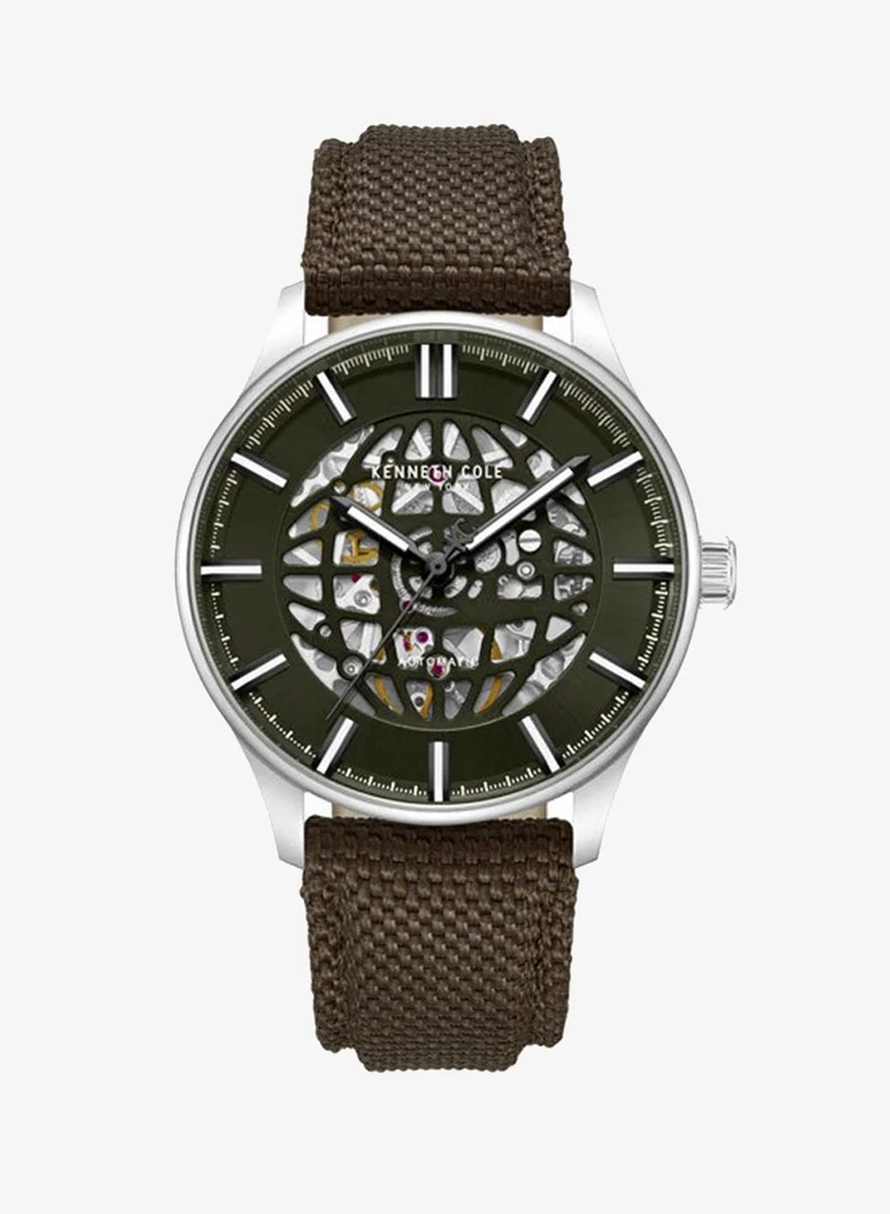 كينيث كول نيو يورك Green Dial Leather Strap Multifunction Watch for Men, 43.5mm