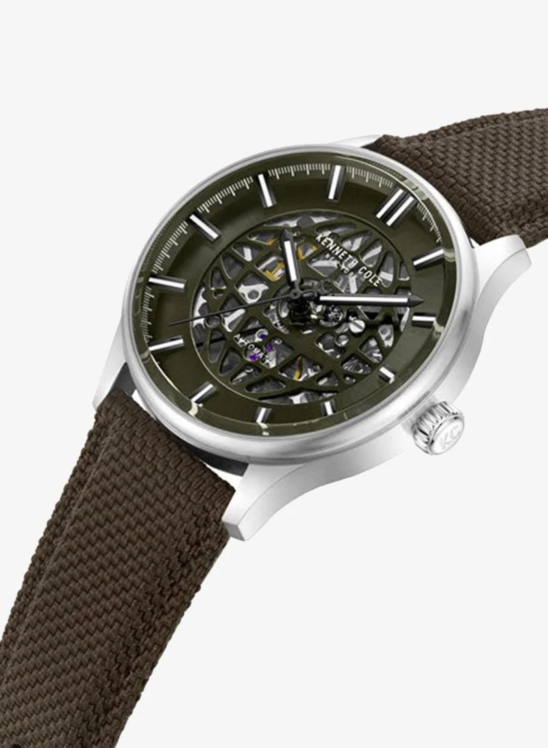 كينيث كول نيو يورك Green Dial Leather Strap Multifunction Watch for Men, 43.5mm