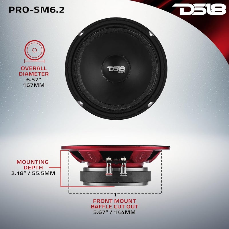 DS18 PRO-SM8.2 مكبر صوت نحيف 8 بوصة - 6.5 بوصة، سلة فولاذية حمراء، 500 واط أقصى طاقة، 250 واط RMS، 2 أوم - مكبرات صوت عالية الجودة - مقاومة للماء IP66، مثالي لتطبيقات الدراجات النارية - Image 5