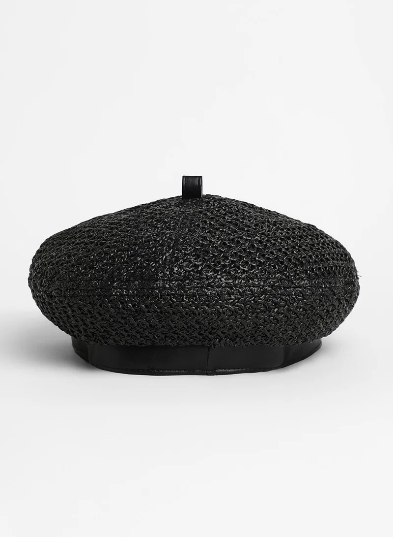 Haute Sauce Bow Woven Beret Hat - Midnight Black