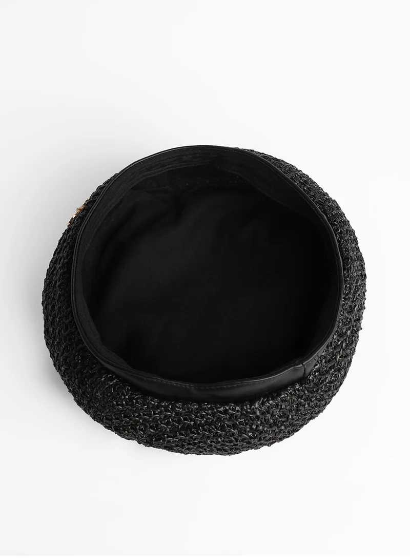 Haute Sauce Bow Woven Beret Hat - Midnight Black