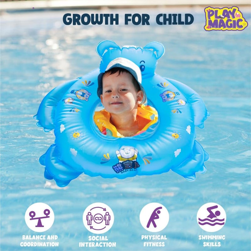 PlayMagic Teddy-Splash Swim Float Swimming Tube|60cm Swim Float Tube|Beach Swim Seat Ring|Floating Lounge for Pool & Lake|Outdoor Fun Toy for Pool Party|Birthday Gift for Kids 4+|Blue - Image 3