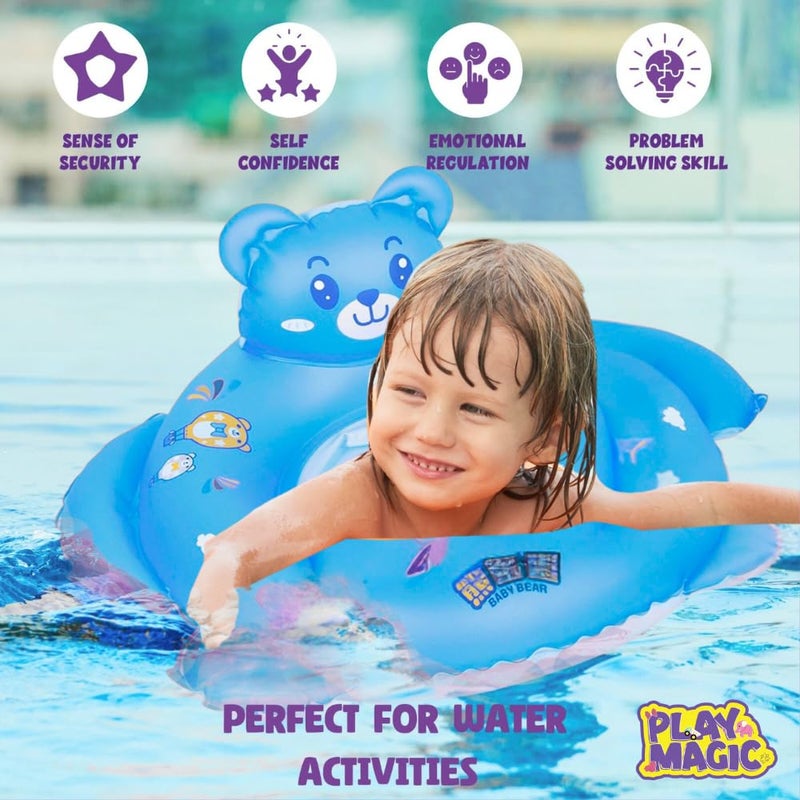 PlayMagic Teddy-Splash Swim Float Swimming Tube|60cm Swim Float Tube|Beach Swim Seat Ring|Floating Lounge for Pool & Lake|Outdoor Fun Toy for Pool Party|Birthday Gift for Kids 4+|Blue - Image 4