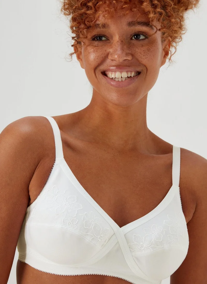 Matalan White White Floral Print Non Wired Broderie Bra for Women | Best Price UAE