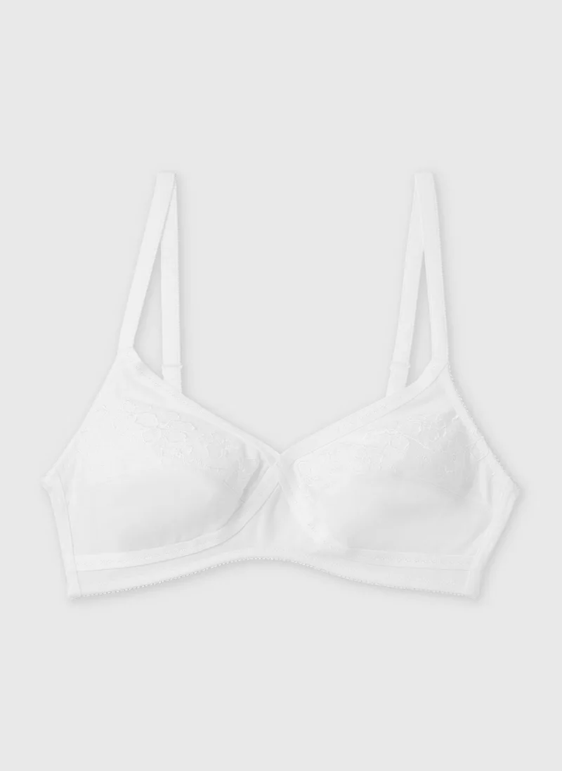 Matalan White White Floral Print Non Wired Broderie Bra for Women | Best Price UAE