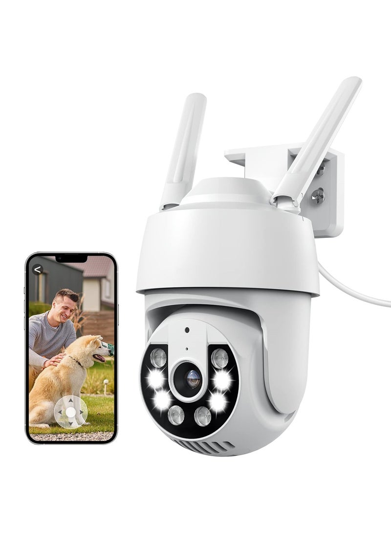 Captaintech Security Camera Outdoor, 2K Home Security Camera, 360° PTZ WiFi Camera, CCTV Camera with Motion Tracking/PIR Human Detection/All-day Recording/Sound & Light Alarm, Support 16-128G SD Card - Image 1