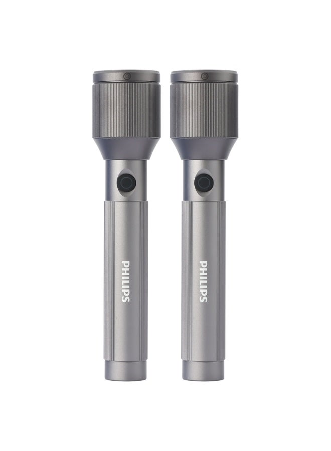 PHILIPS Aircraft Aluminium Alloy 25cms Zoom LED Rechargeable Flashlight – 1100Lumens, 950m Range, 3000mAh SFL2143C2/56 ( PACK OF 2 ) grey 50*32*225mm - Image 2