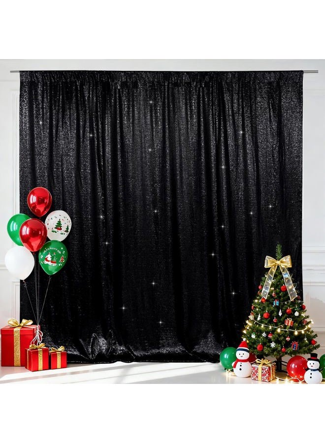 SquarePie 6x6ft Black Sequin Backdrop, High Density Non-Transparent Glitter Curtain for Photography, Birthday, Wedding Party Decorations, Thick Solid Background with 4" Rod Pocket, 1 Panel - Image 2