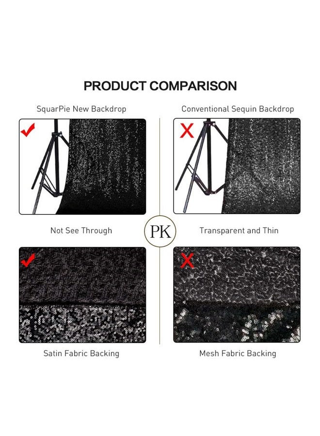 SquarePie 6x6ft Black Sequin Backdrop, High Density Non-Transparent Glitter Curtain for Photography, Birthday, Wedding Party Decorations, Thick Solid Background with 4" Rod Pocket, 1 Panel - Image 4