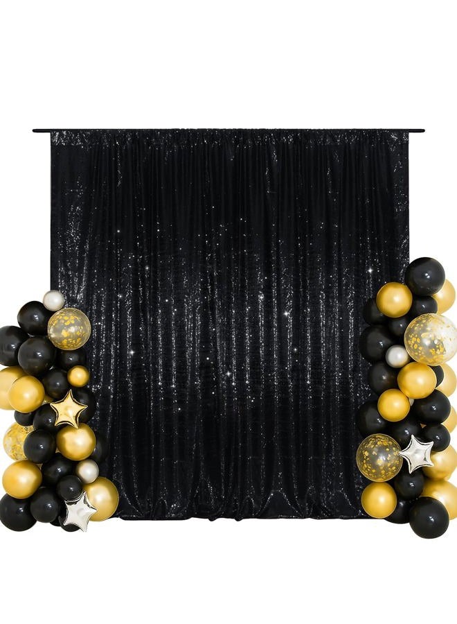 SquarePie 6x6ft Black Sequin Backdrop, High Density Non-Transparent Glitter Curtain for Photography, Birthday, Wedding Party Decorations, Thick Solid Background with 4" Rod Pocket, 1 Panel - Image 1